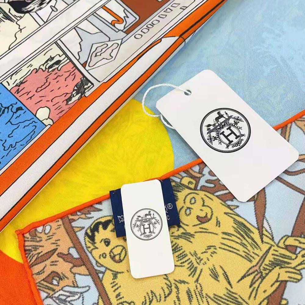 Hermes Women Rendez-Vous Galant Scarf 70 in Silk Twill with Hand-Rolled Edges-Blue - image 8