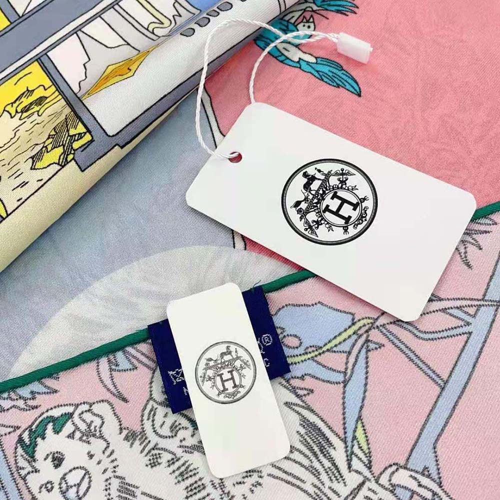 Hermes Women Rendez-Vous Galant Scarf 70 in Silk Twill with Hand-Rolled Edges-Pink - image 8