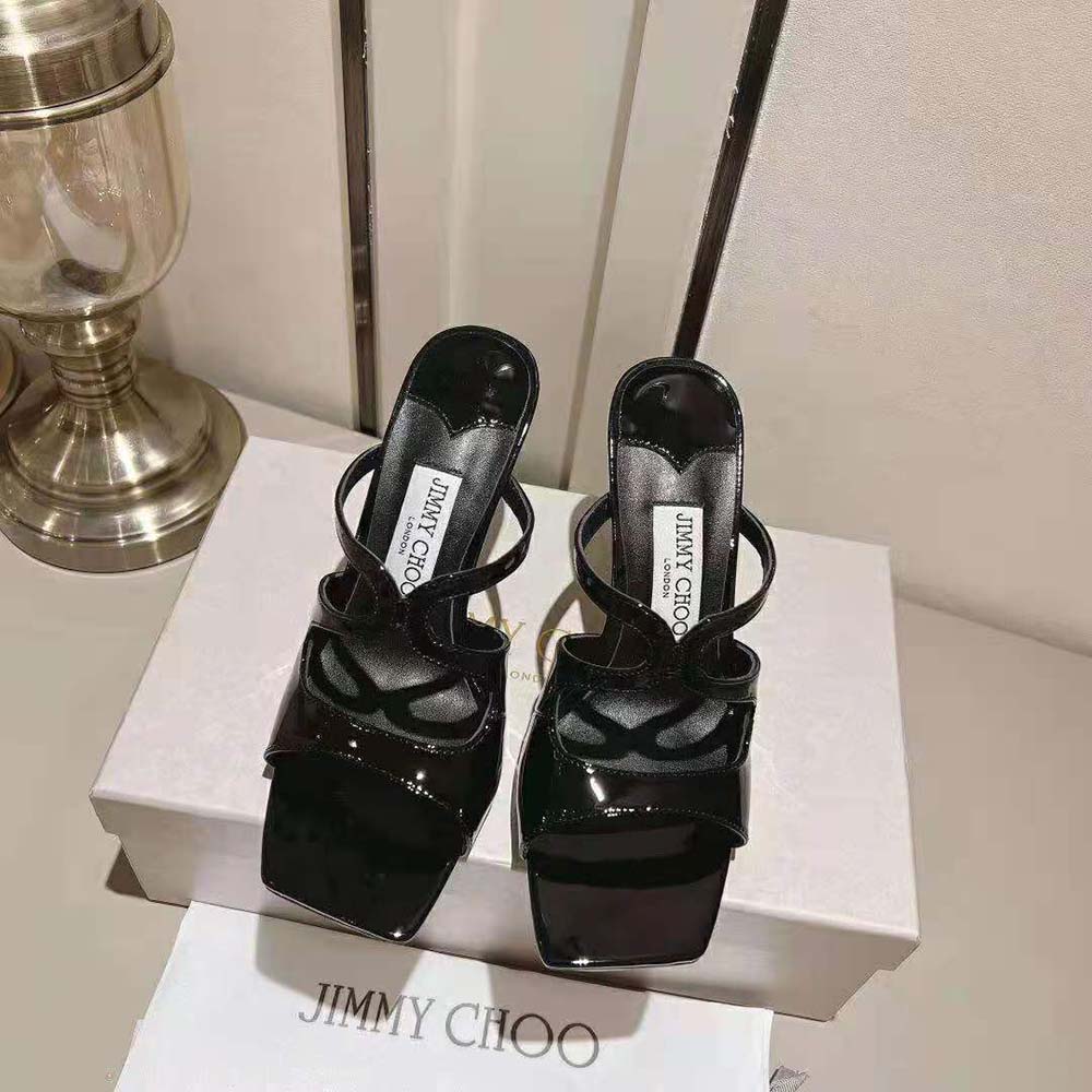 Rear angle showing 95mm stiletto heel on Jimmy Choo Anise 95 mules