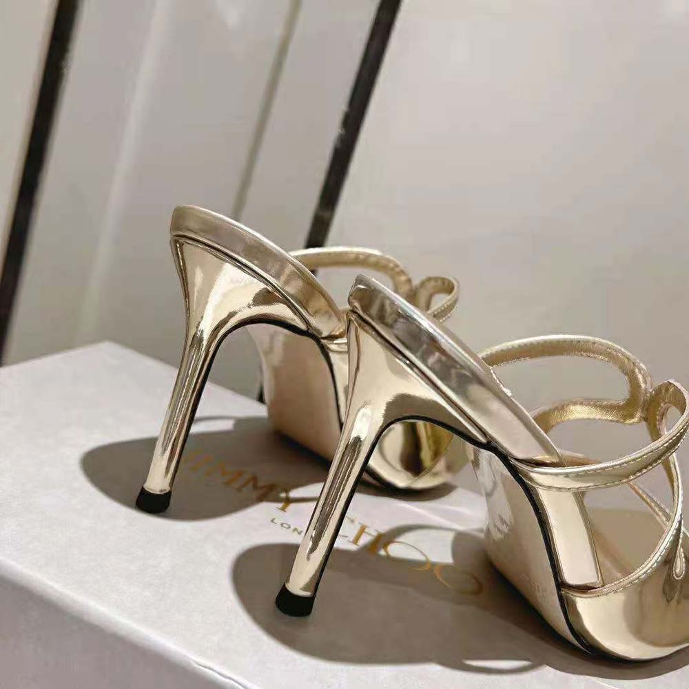 Jimmy Choo Women Anise 95 Gold Liquid Metal Leather Mules - image 9