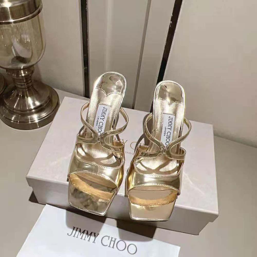 Jimmy Choo Women Anise 95 Gold Liquid Metal Leather Mules - image 4