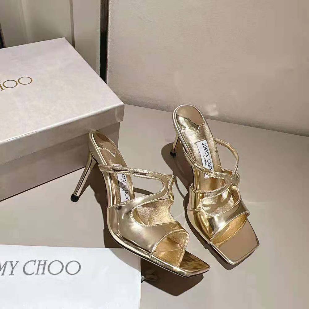 Overhead view of Jimmy Choo Women Anise 95 Gold leather high heels