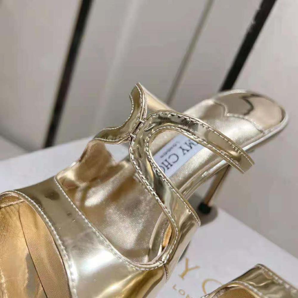 Jimmy Choo Women Anise 95 Gold Liquid Metal Leather Mules - image 8