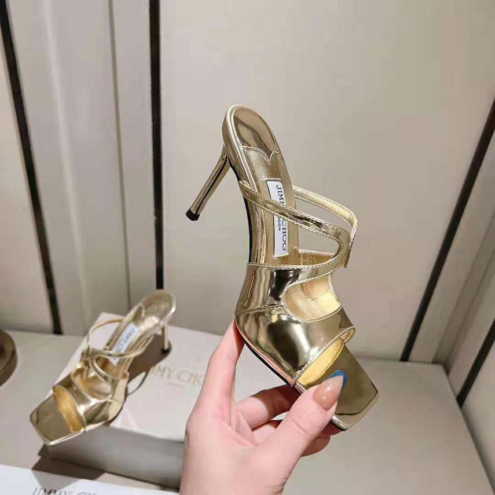 Jimmy Choo Women Anise 95 Gold Liquid Metal Leather Mules - image 7
