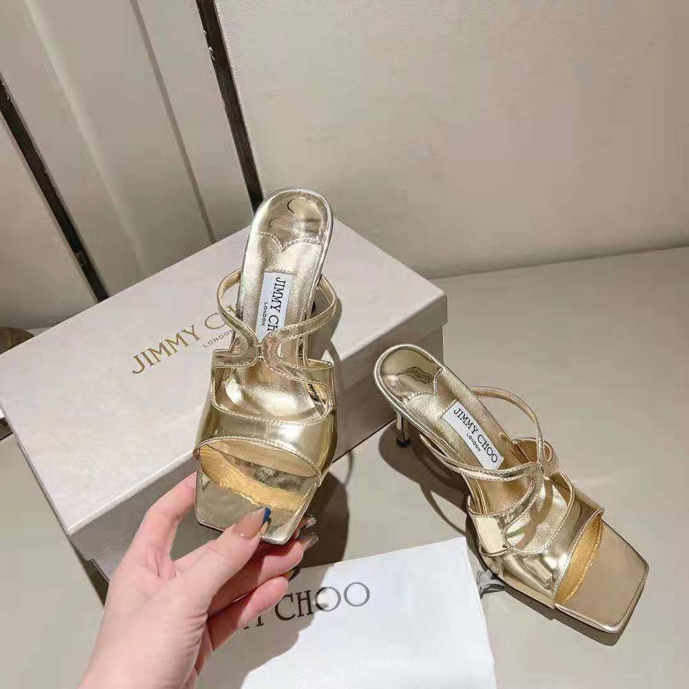 Jimmy Choo Women Anise 95 Gold Liquid Metal Leather Mules - image 5