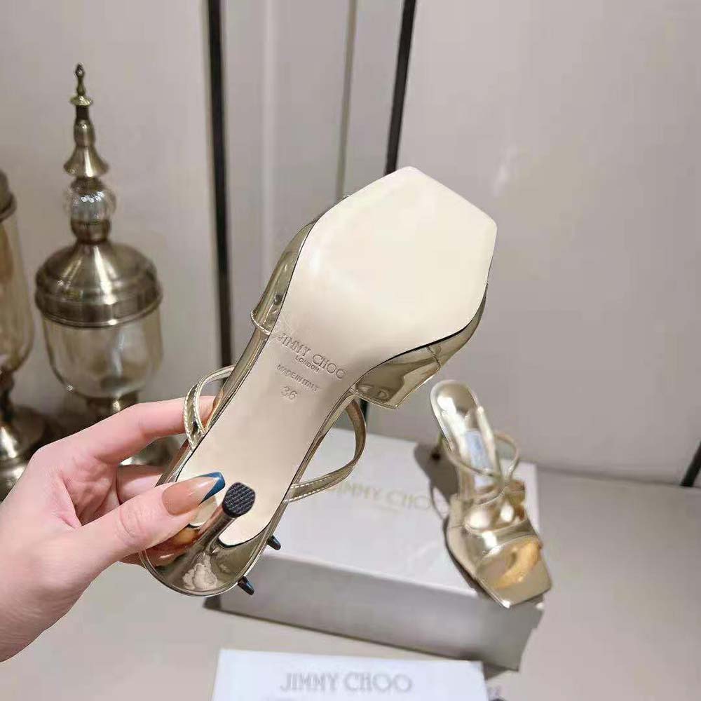 Jimmy Choo Women Anise 95 Gold Liquid Metal Leather Mules - image 10