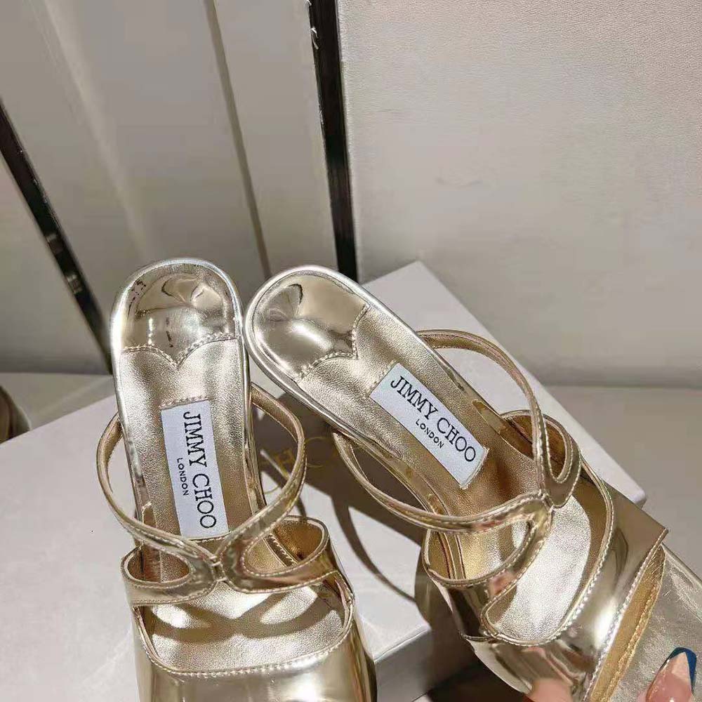 Jimmy Choo Women Anise 95 Gold Liquid Metal Leather Mules - image 6