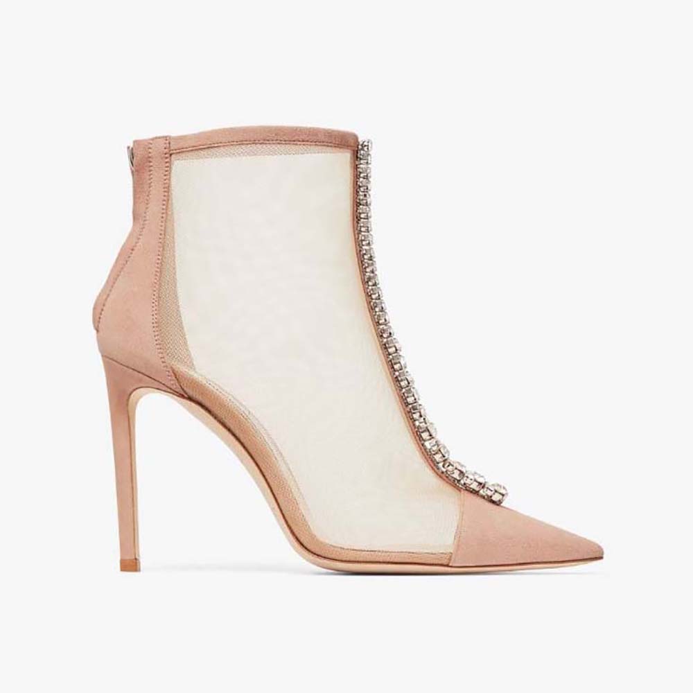 Side profile of Jimmy Choo Women Bing Boot 100 Ballet Pink Suede and Mesh