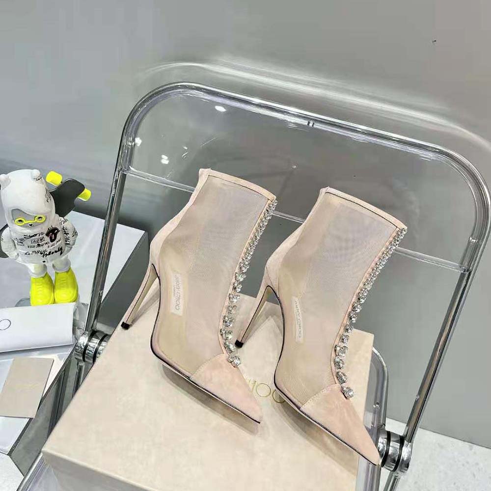 Jimmy Choo Women Bing Boot 100 Ballet Pink Suede and Mesh Ankle Boots - image 6