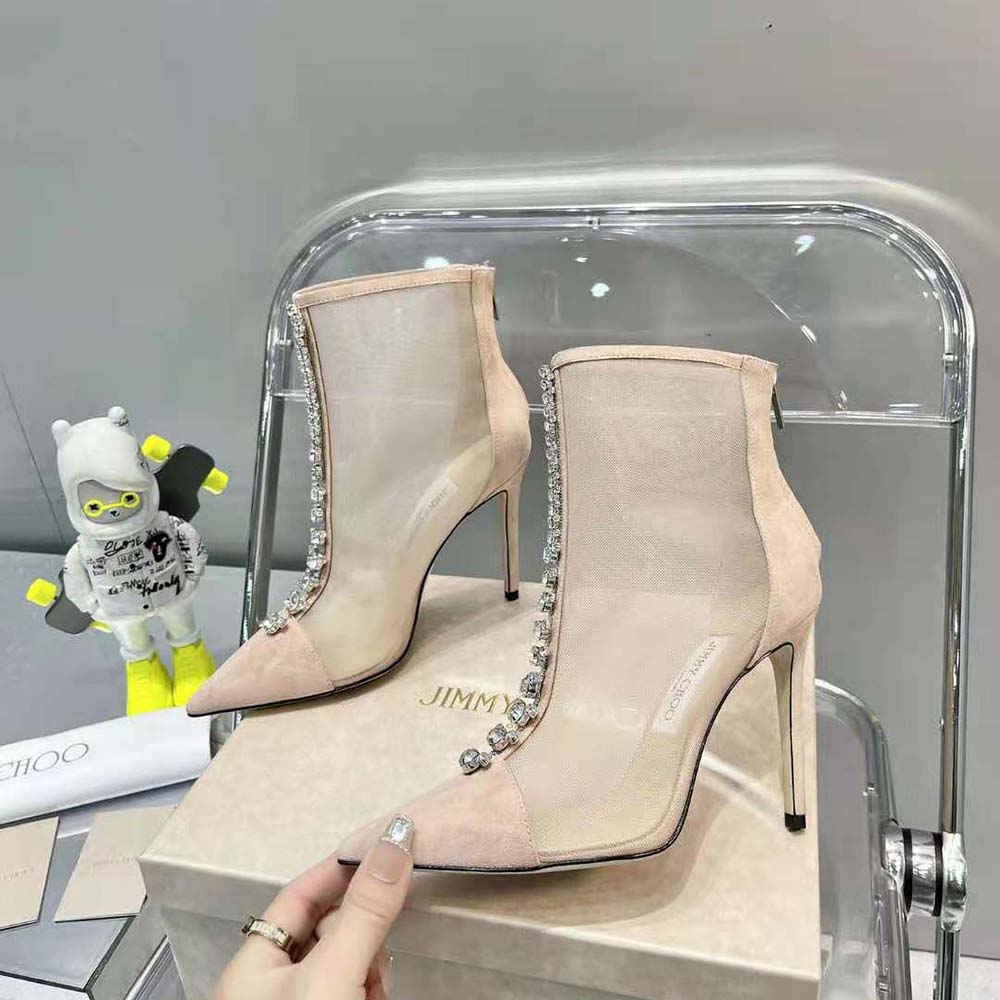 Jimmy Choo Women Bing Boot 100 Ballet Pink Suede and Mesh Ankle Boots - image 7