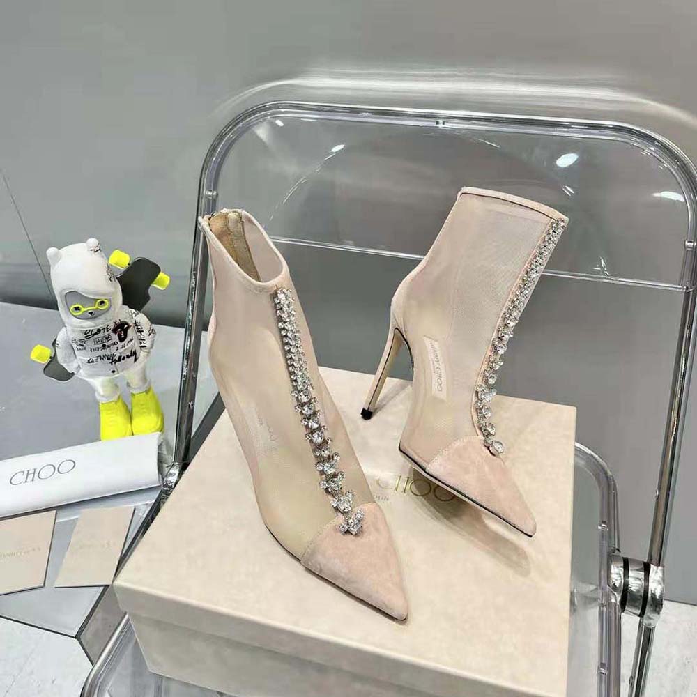 Jimmy Choo Women Bing Boot 100 Ballet Pink Suede and Mesh Ankle Boots - image 5