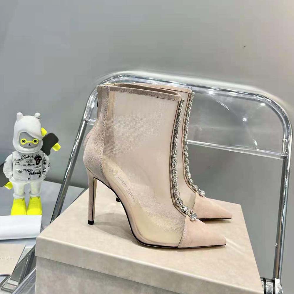 Jimmy Choo Women Bing Boot 100 Ballet Pink Suede and Mesh Ankle Boots - image 8
