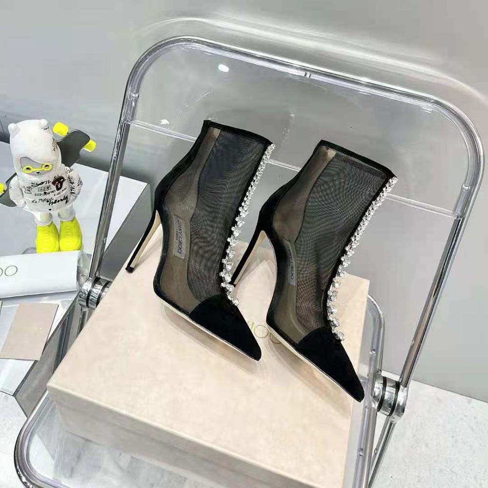 Jimmy Choo Women Bing Boot 100 Black Suede and Mesh Ankle Boots with Crystal Embellishment - image 6