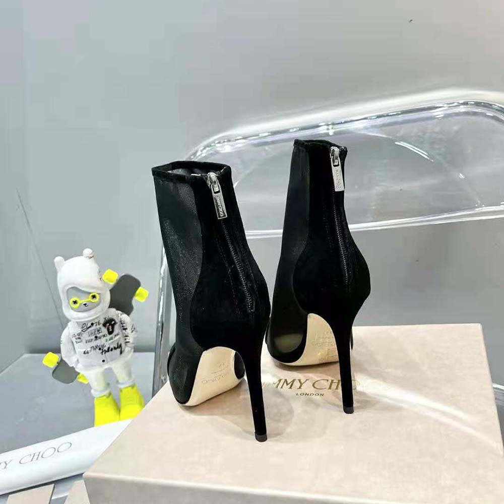 Jimmy Choo Women Bing Boot 100 Black Suede and Mesh Ankle Boots with Crystal Embellishment - image 9