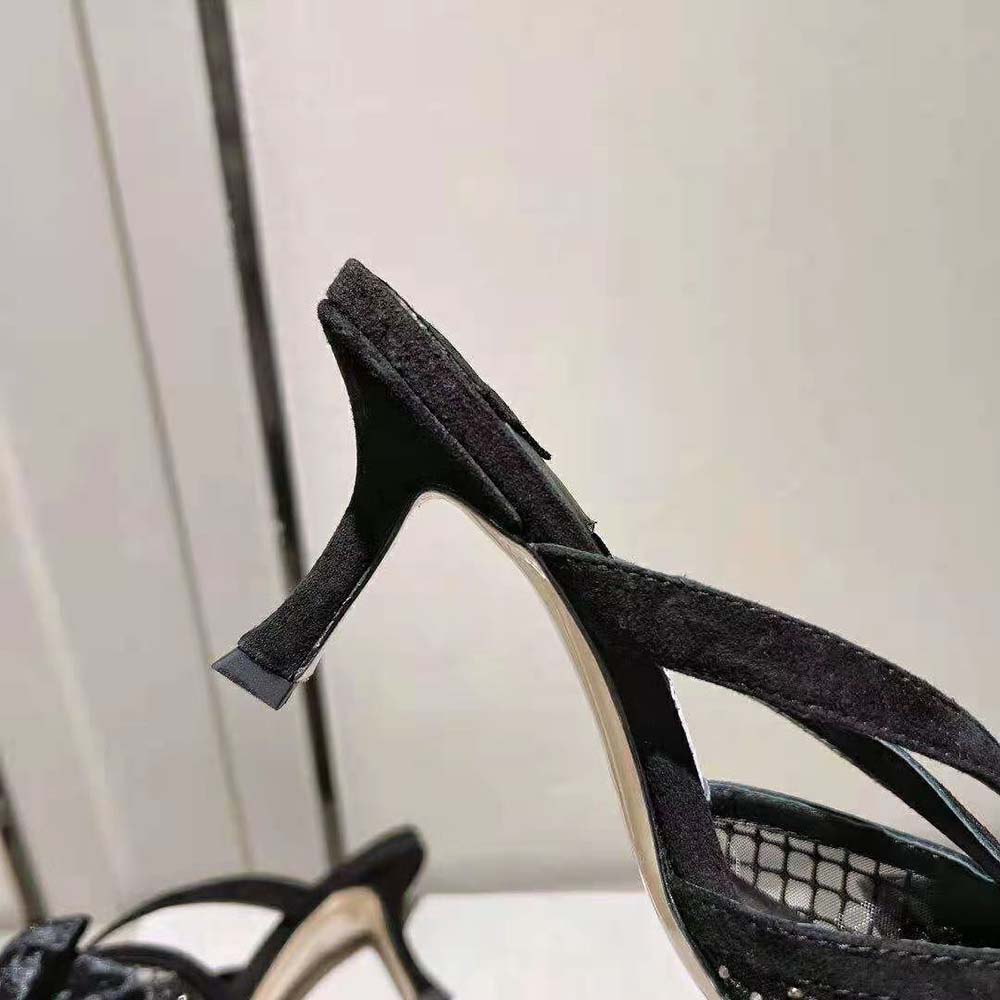 Jimmy Choo Women Flaca Mule 50 Black Crystal Mesh Mules with Bows - image 9