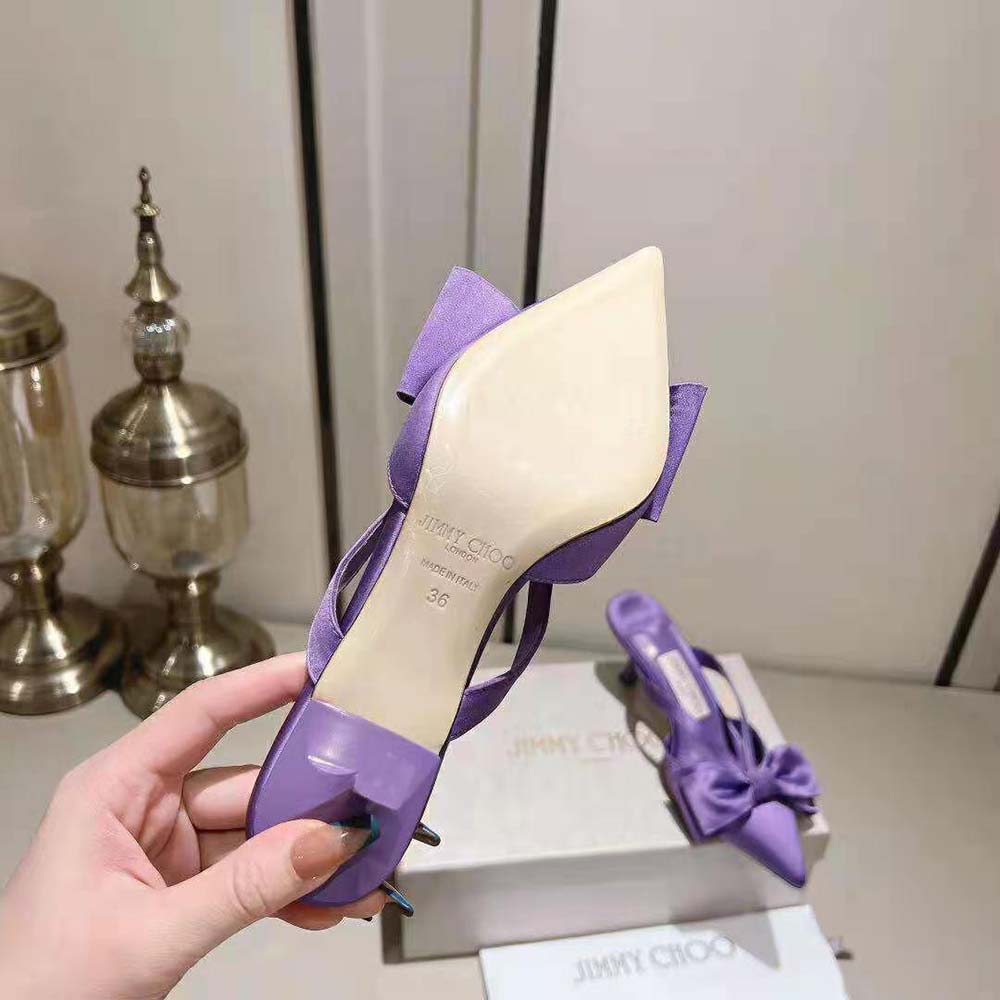Jimmy Choo Women Flaca Mule 50 Wisteria Satin Mules with Bow - image 10