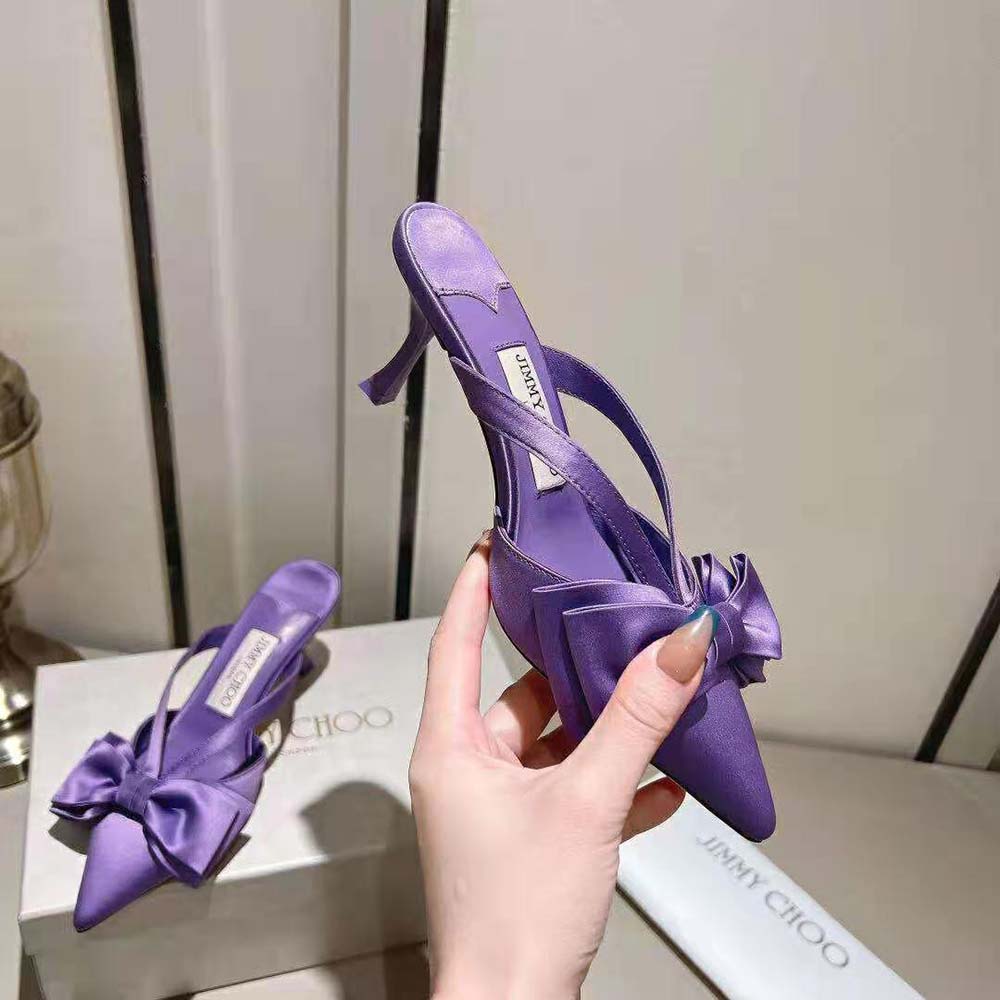 Jimmy Choo Women Flaca Mule 50 Wisteria Satin Mules with Bow - image 6