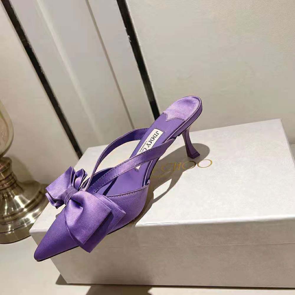 Jimmy Choo Women Flaca Mule 50 Wisteria Satin Mules with Bow - image 7