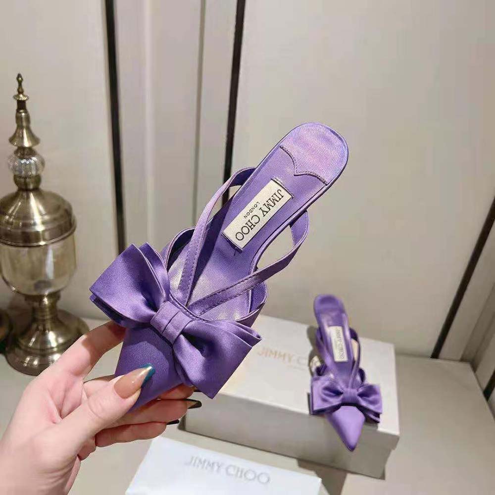 Jimmy Choo Women Flaca Mule 50 Wisteria Satin Mules with Bow - image 4