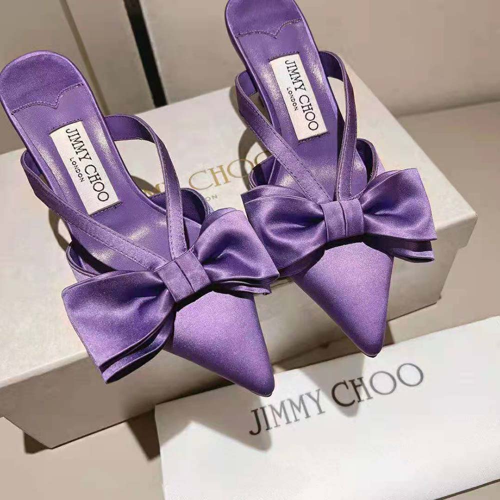 Jimmy Choo Women Flaca Mule 50 Wisteria Satin Mules with Bow - image 5