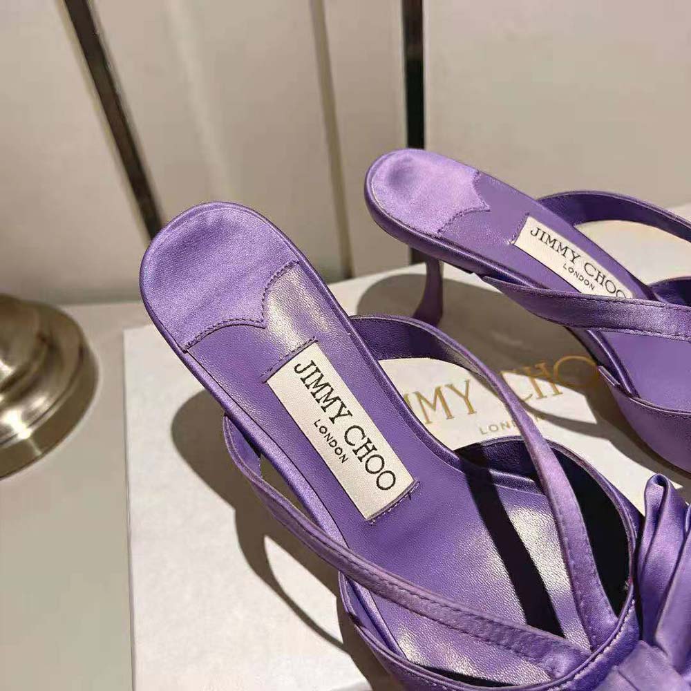 Jimmy Choo Women Flaca Mule 50 Wisteria Satin Mules with Bow - image 9