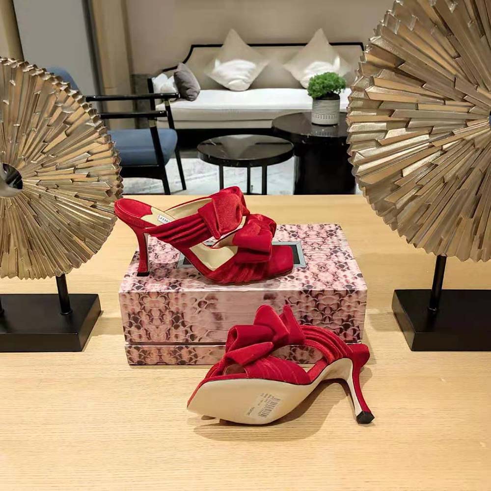 Jimmy Choo Women Flaca Sandal 100 Red Velvet Sandal with Bow - image 7