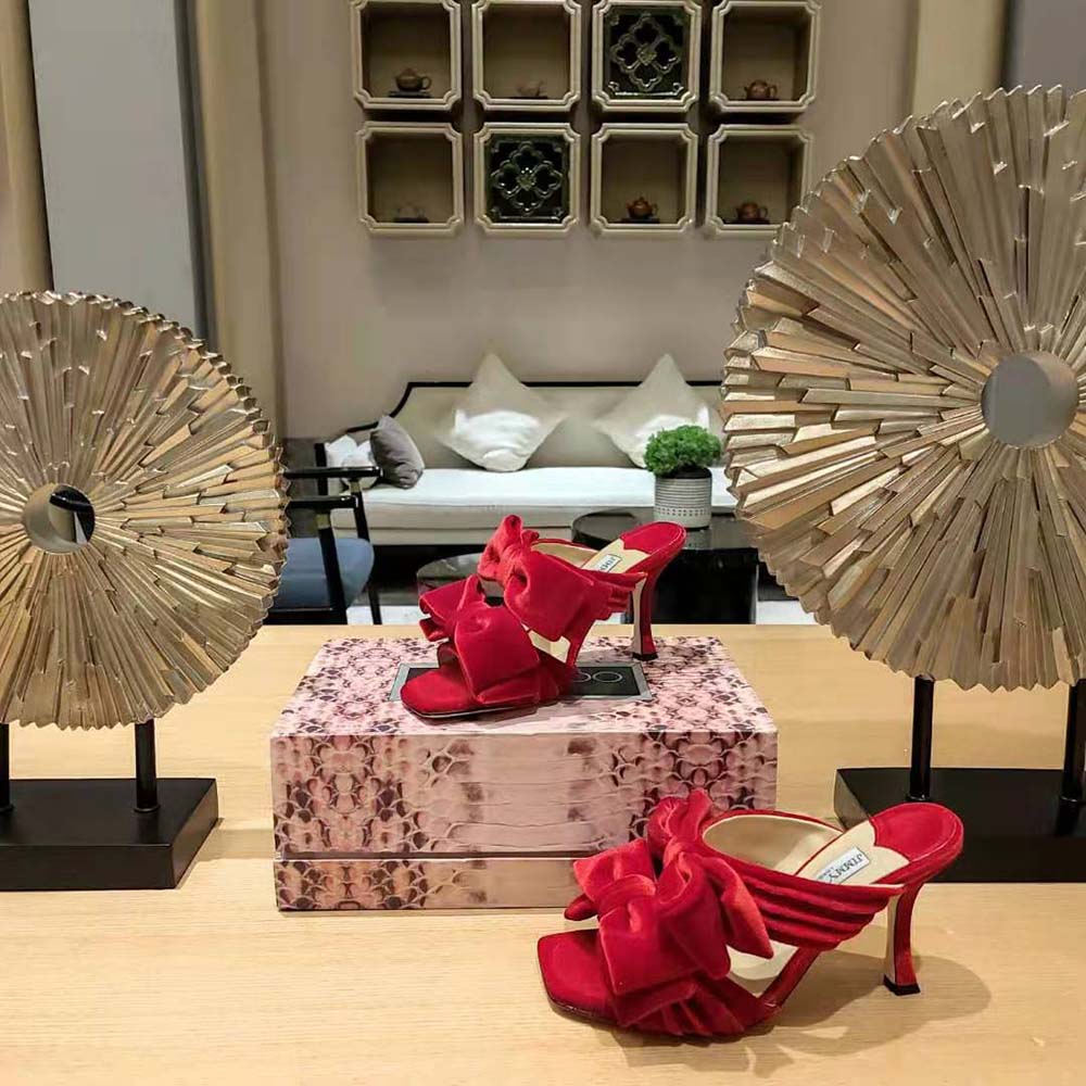 Jimmy Choo Women Flaca Sandal 100 Red Velvet Sandal with Bow - image 6