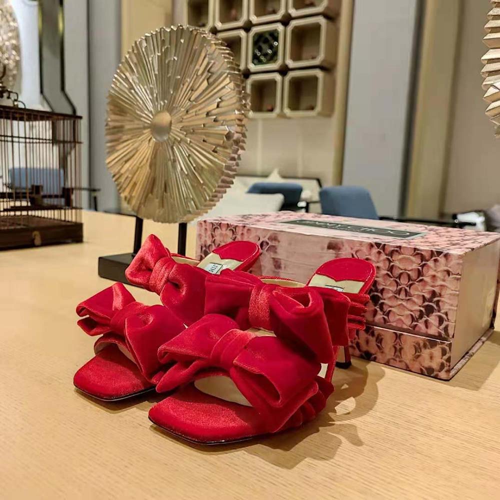 Jimmy Choo Women Flaca Sandal 100 Red Velvet Sandal with Bow - image 4
