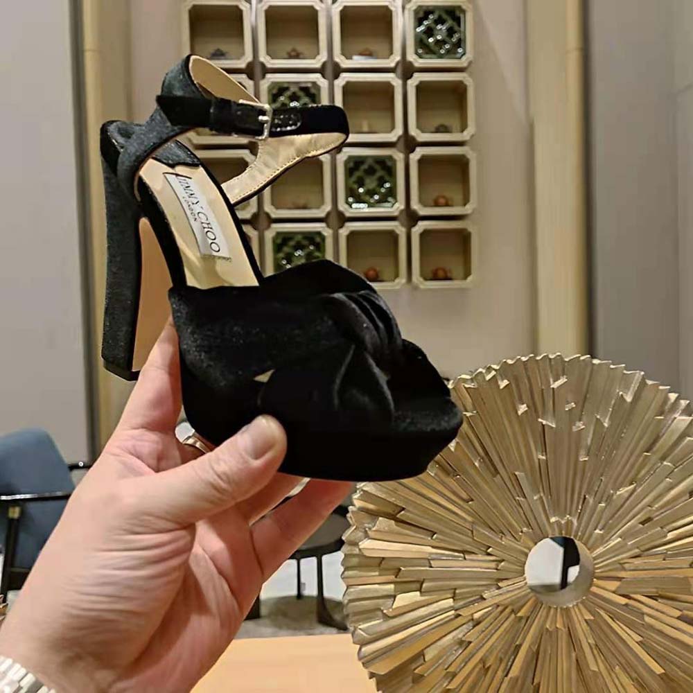 Jimmy Choo Women Heloise 120 Black Velvet Platform Sandals - image 8