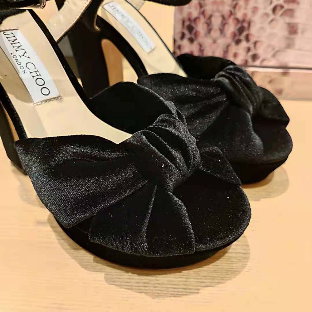 Jimmy Choo Women Heloise 120 Black Velvet Platform Sandals - image 9