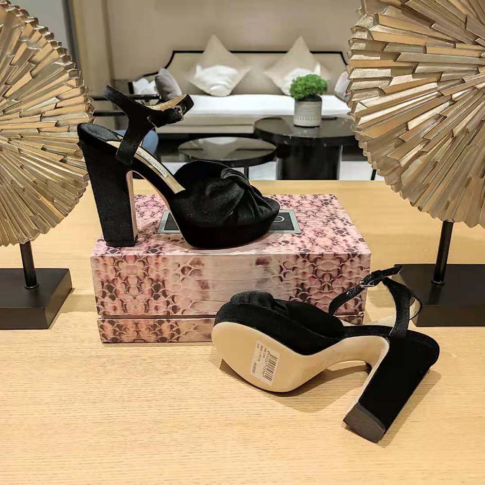 Jimmy Choo Women Heloise 120 Black Velvet Platform Sandals - image 7