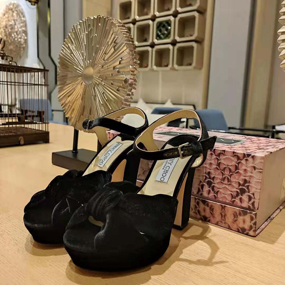 Jimmy Choo Women Heloise 120 Black Velvet Platform Sandals - image 4