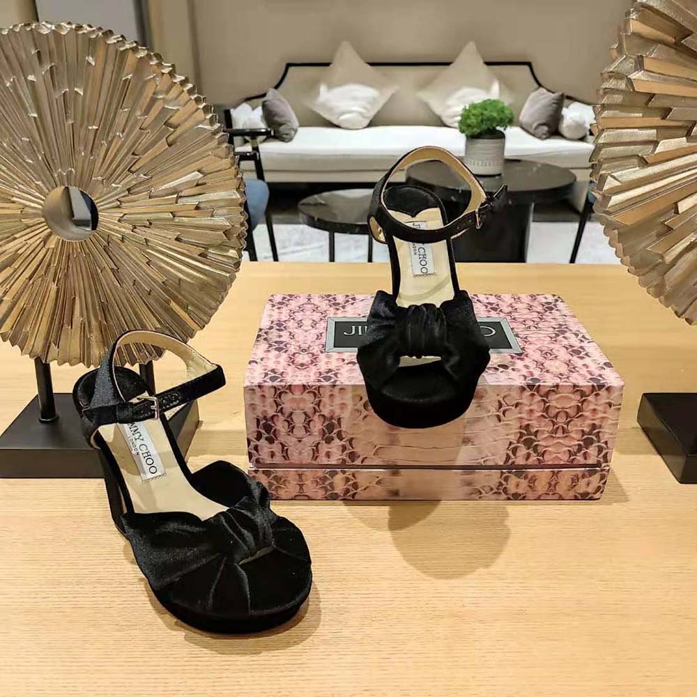 Jimmy Choo Women Heloise 120 Black Velvet Platform Sandals - image 5