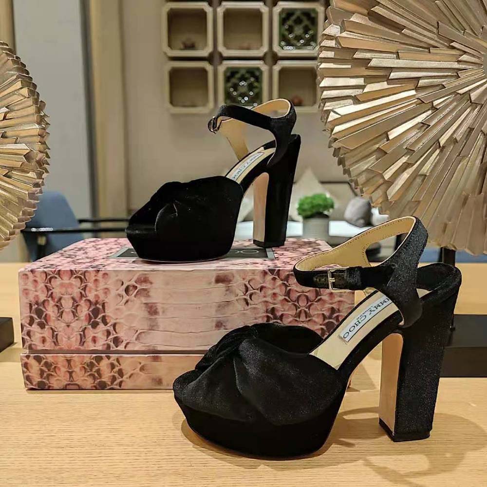 Jimmy Choo Women Heloise 120 Black Velvet Platform Sandals - image 6