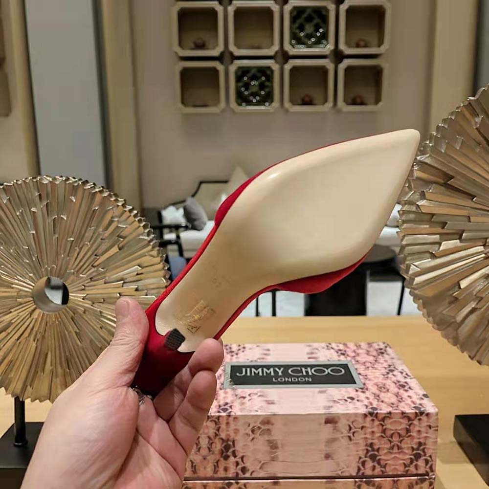 Jimmy Choo Women Saeda 85 Red Velvet Pumps with Crystal Embellishment - image 10