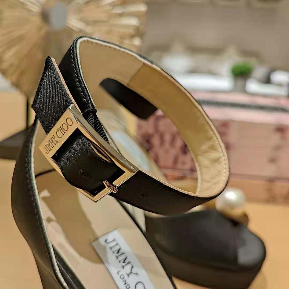 Jimmy Choo Women Socorie 120 Black Suede Platform Sandals with Pearl Detailing - image 9