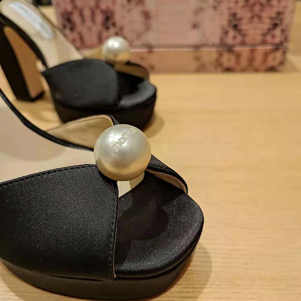 Jimmy Choo Women Socorie 120 Black Suede Platform Sandals with Pearl Detailing - image 8