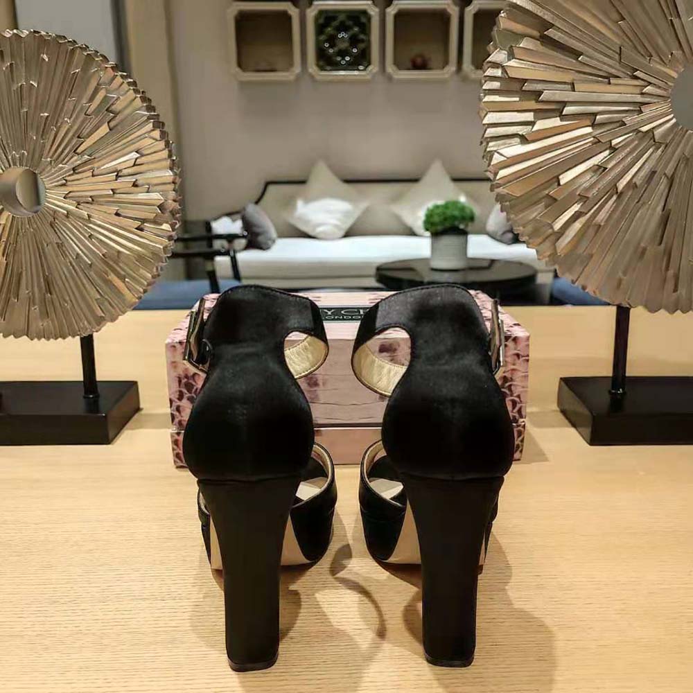 Jimmy Choo Women Socorie 120 Black Suede Platform Sandals with Pearl Detailing - image 10