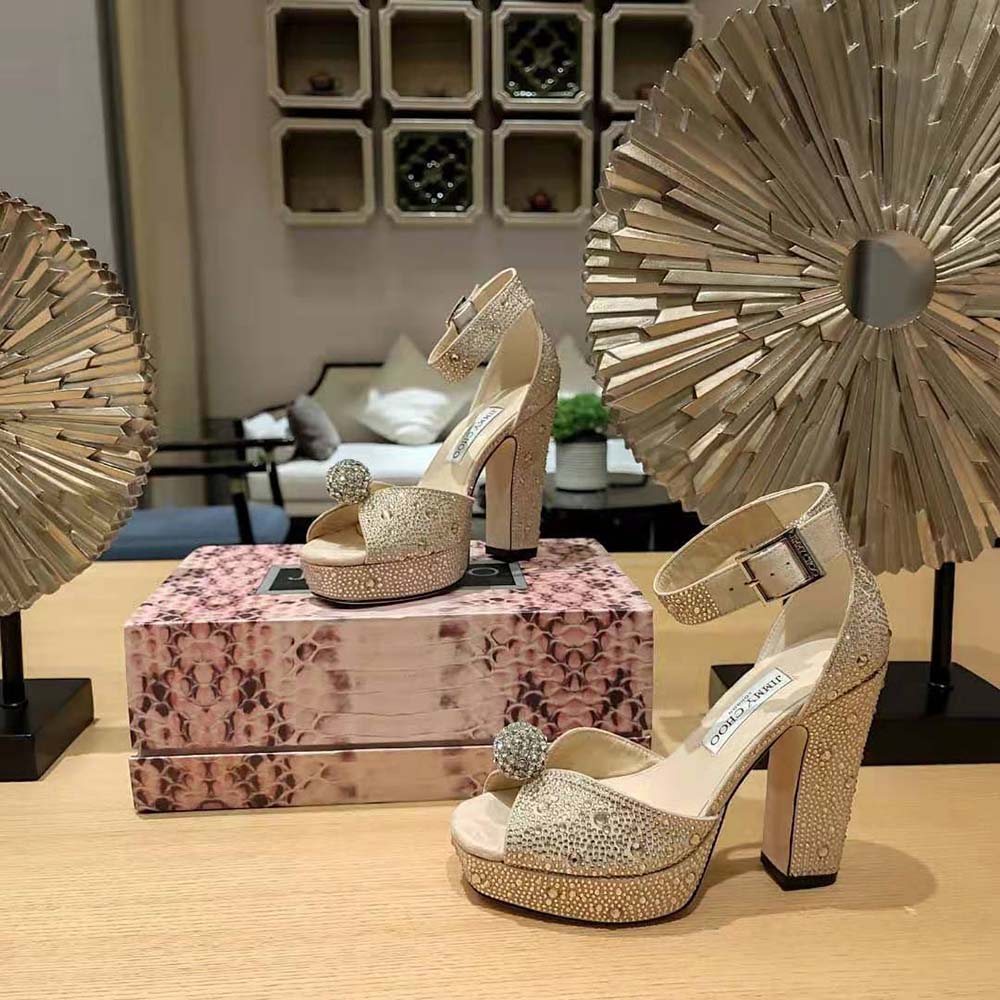 Jimmy Choo Women Socorie 120 Honey Gold Suede Platform Sandals with Crystals - image 5