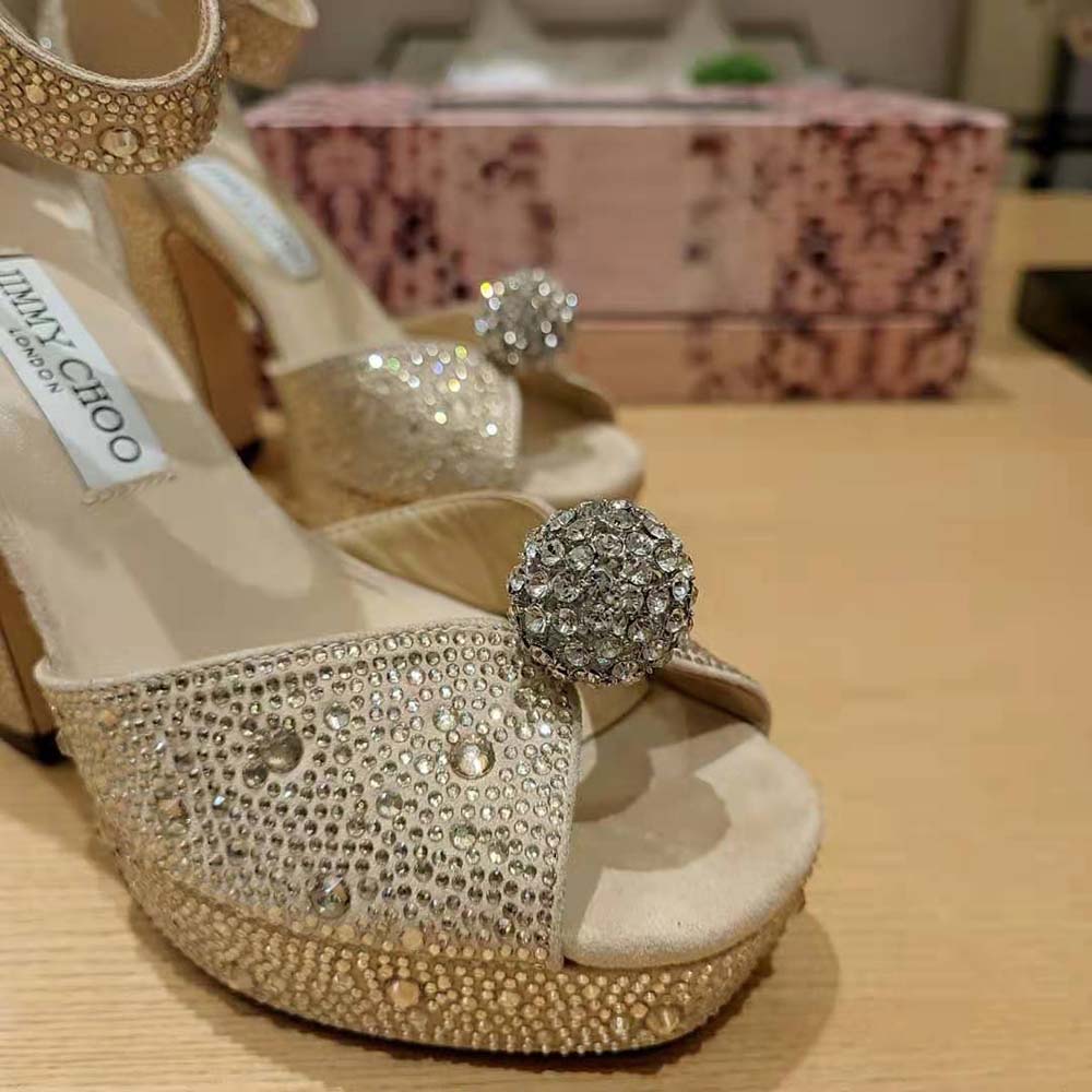Jimmy Choo Women Socorie 120 Honey Gold Suede Platform Sandals with Crystals - image 9