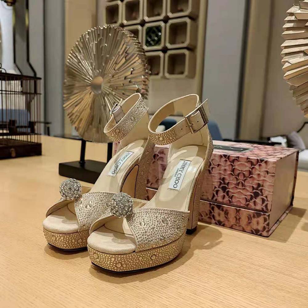 Jimmy Choo Women Socorie 120 Honey Gold Suede Platform Sandals with Crystals - image 4