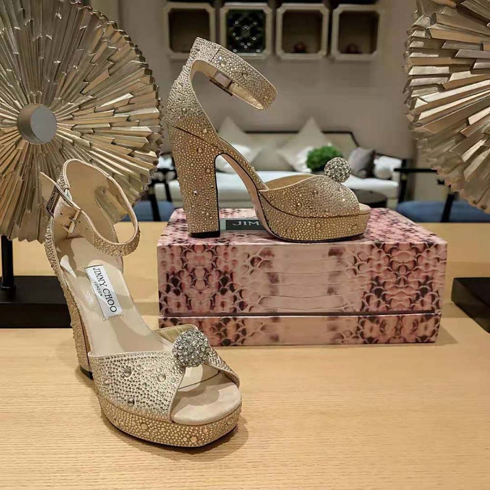 Jimmy Choo Women Socorie 120 Honey Gold Suede Platform Sandals with Crystals - image 6