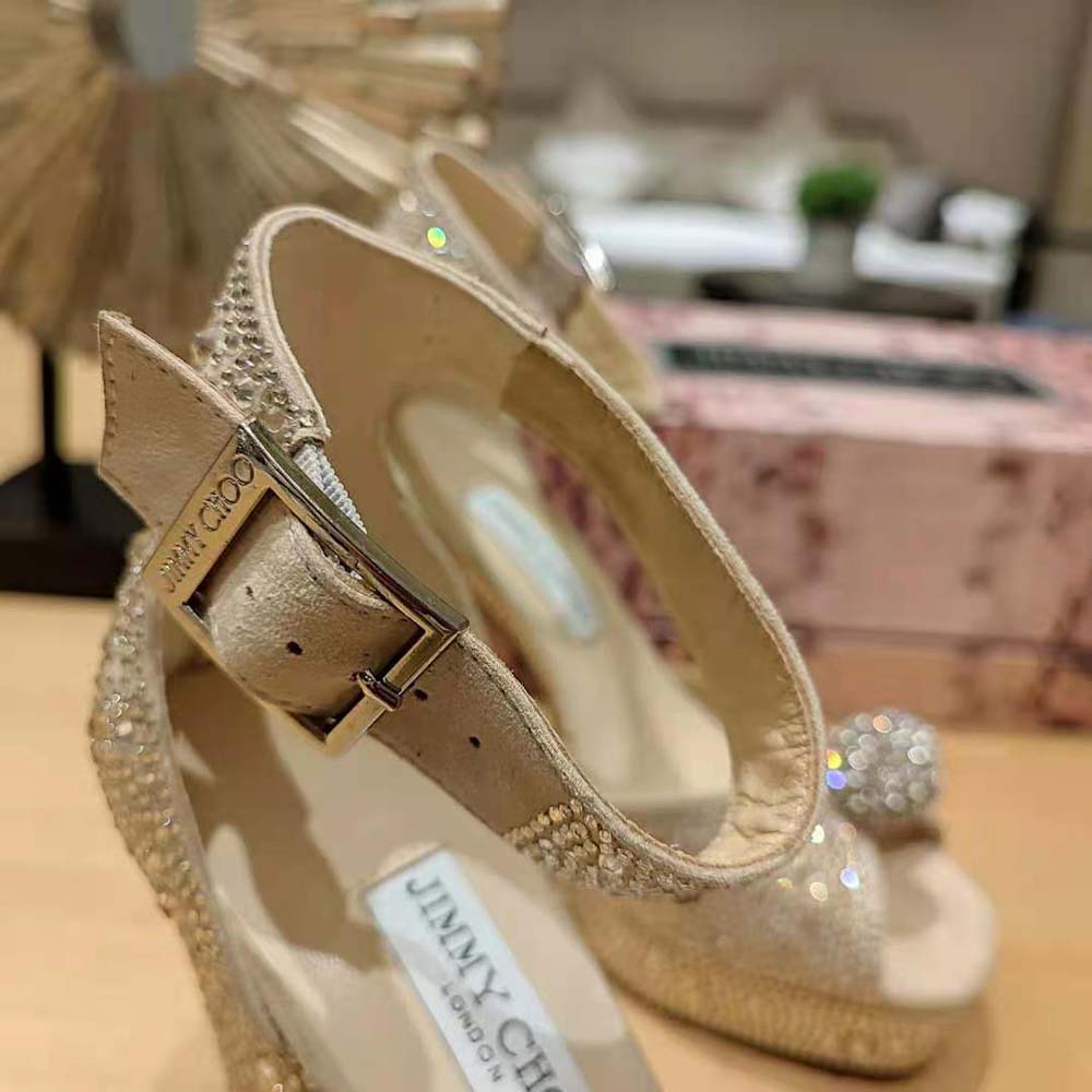 Jimmy Choo Women Socorie 120 Honey Gold Suede Platform Sandals with Crystals - image 8
