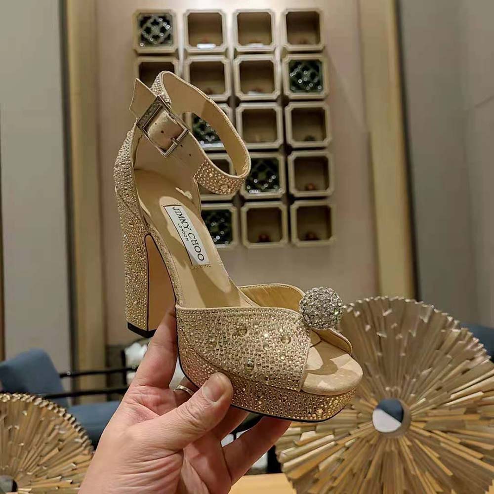 Jimmy Choo Women Socorie 120 Honey Gold Suede Platform Sandals with Crystals - image 7