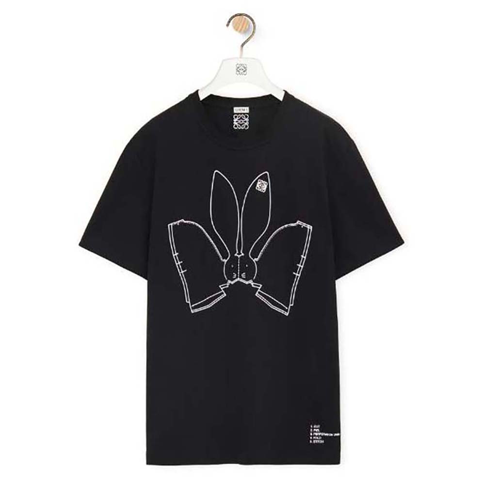Front view of Loewe Women Bunny T-shirt in Cotton-Black