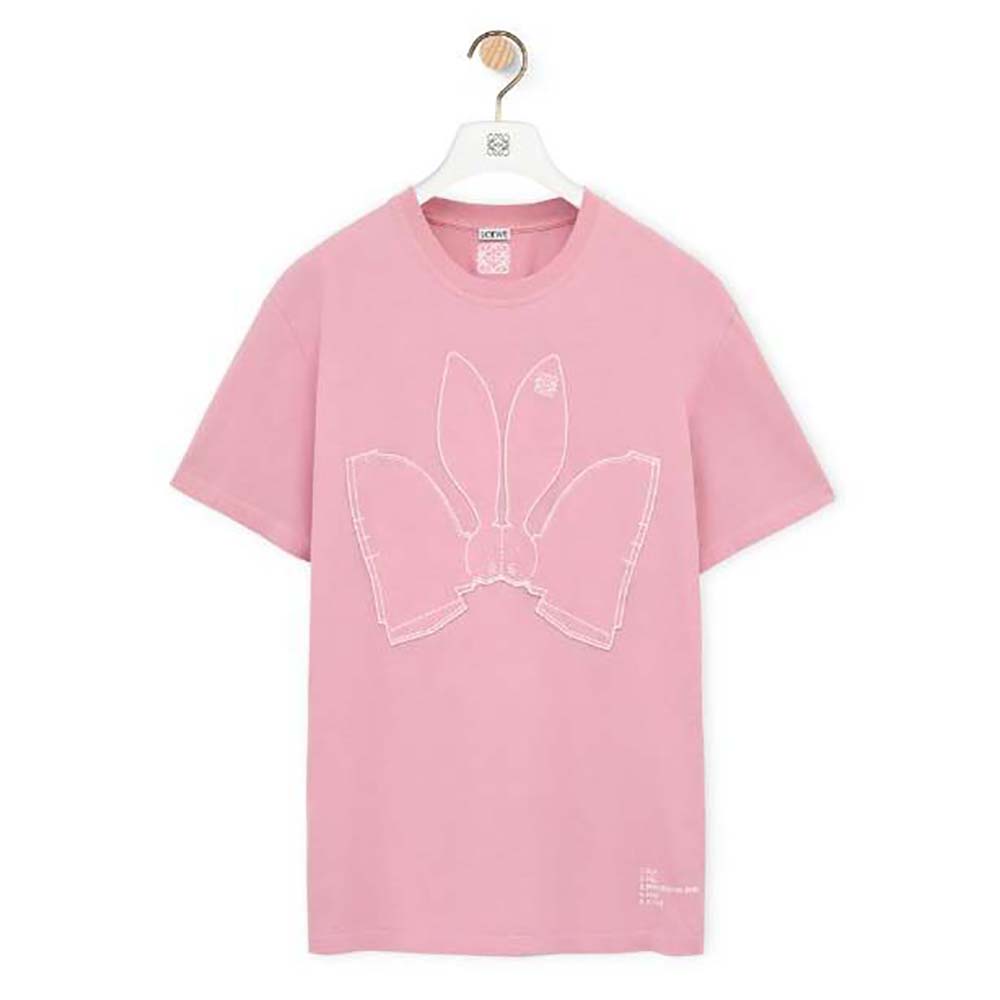 Front view of Loewe Women Bunny T-shirt in Cotton-Pink
