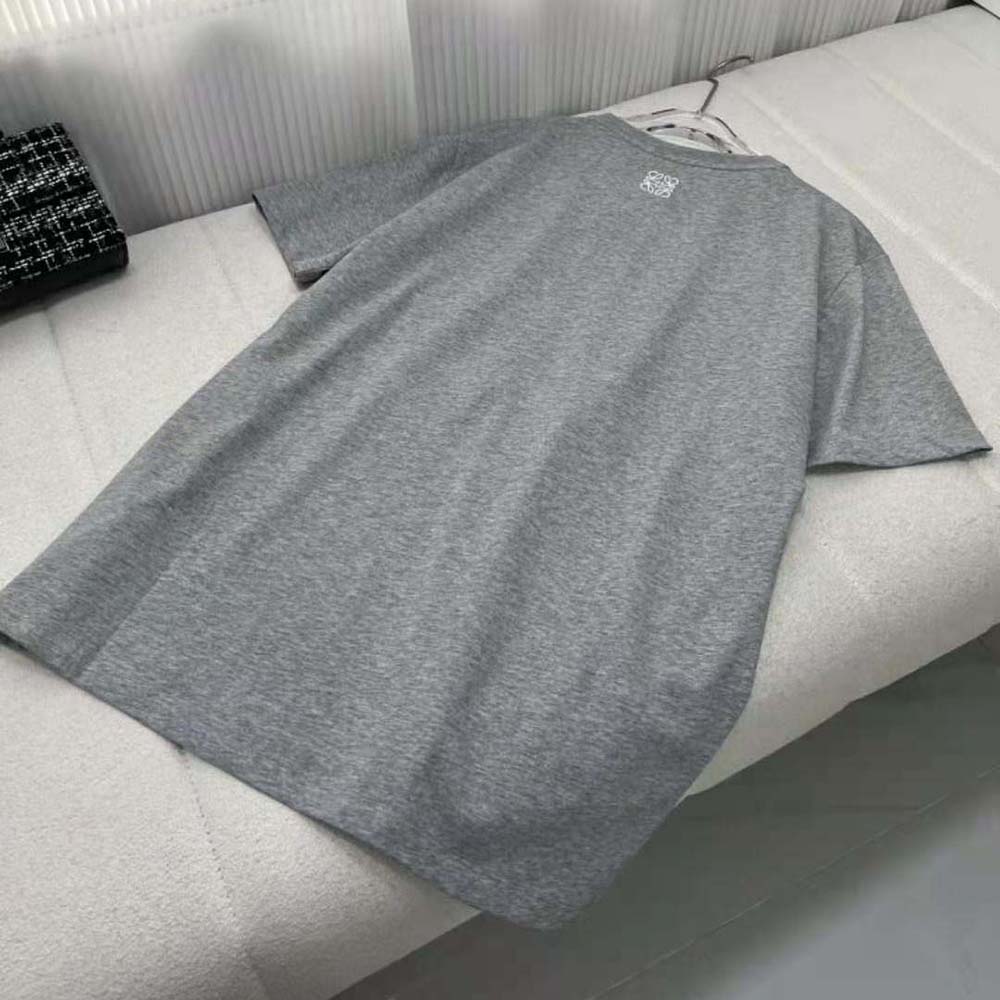 Side angle showing relaxed fit of Loewe Women Bunny T-shirt in Cotton-Silver