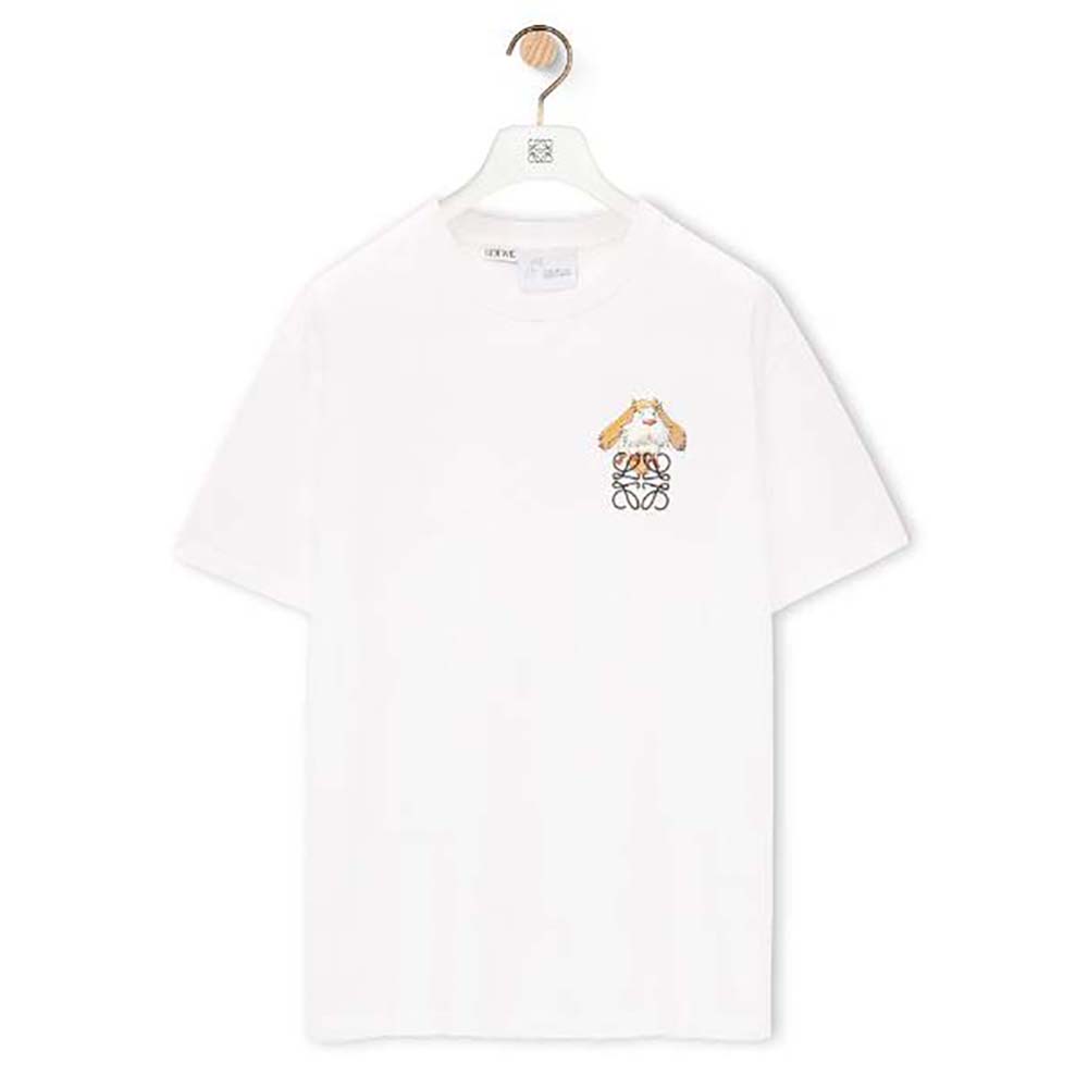 Front view of Loewe Women Heen Anagram T-shirt in Cotton-White