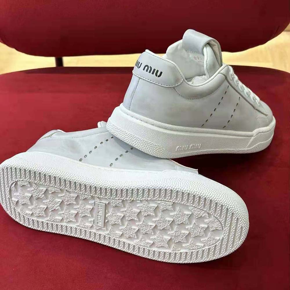 Miu Miu Women Bleached Leather Sneakers-White - image 10