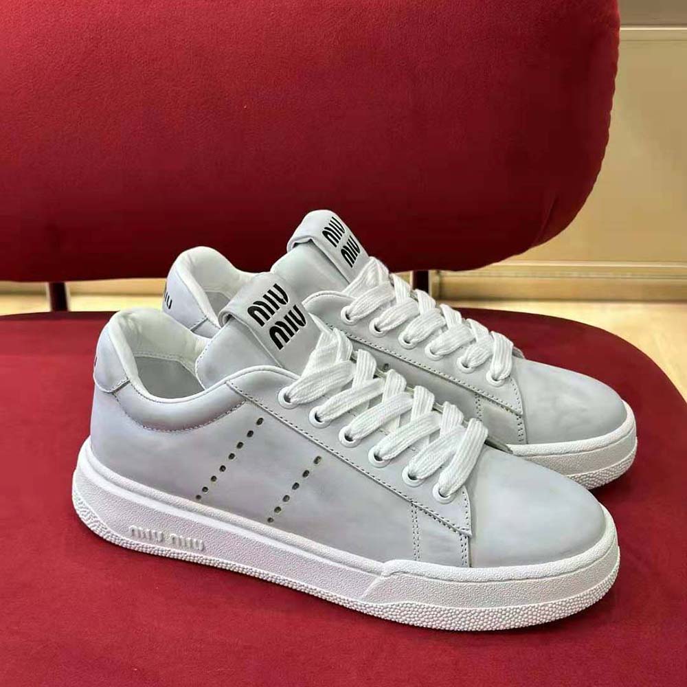 Miu Miu Women Bleached Leather Sneakers-White - image 4